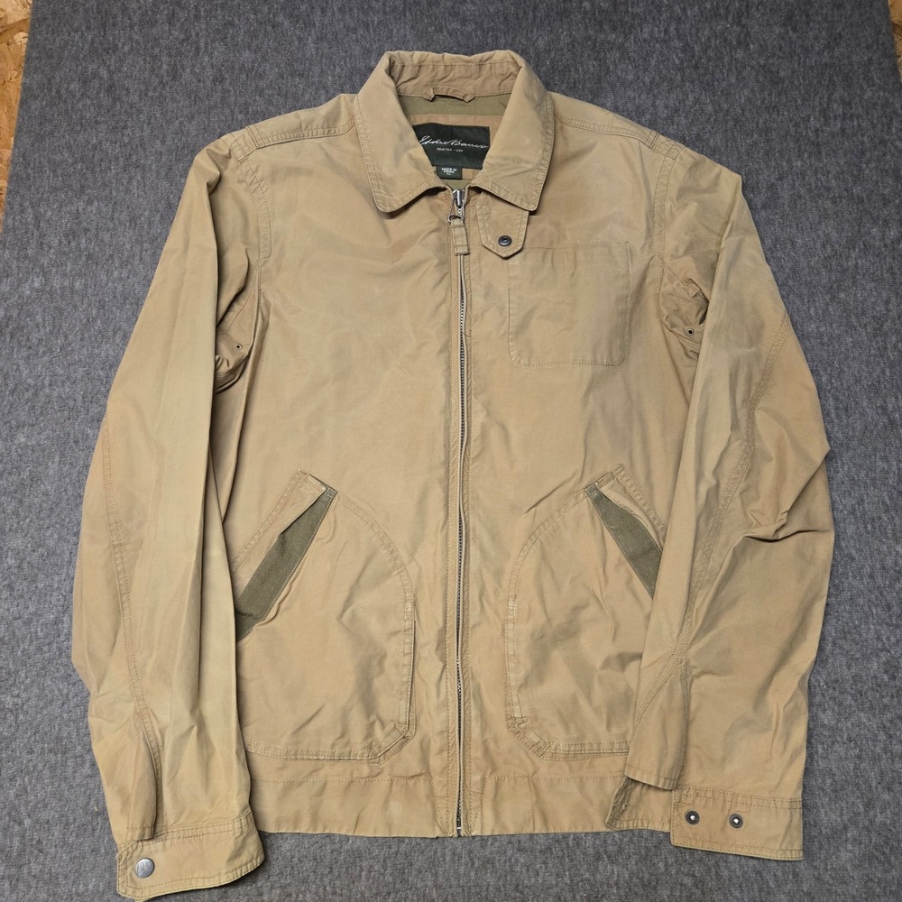 Eddie Bauer Jacket Mens L Tan Full Zip Harrington Workwear Cotton Blend Utility